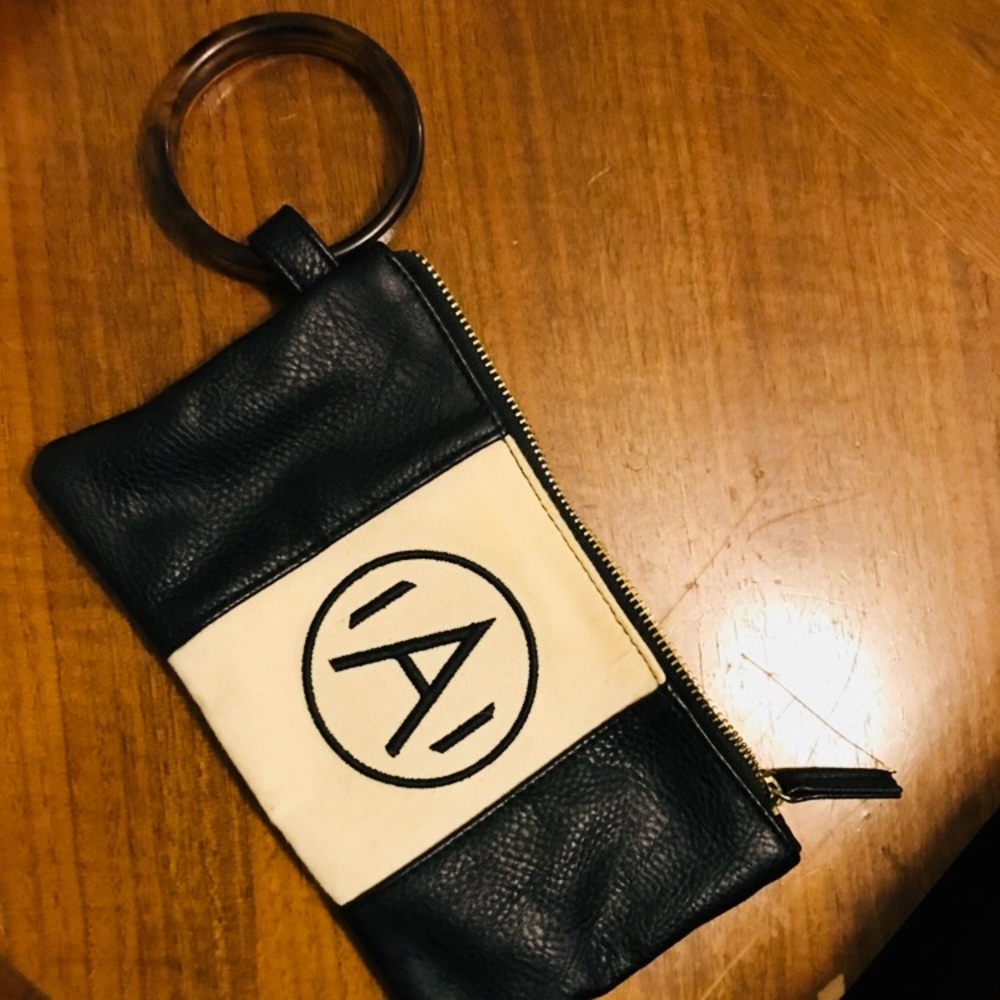 Wristlet bangle A clutch black faux leather canvas